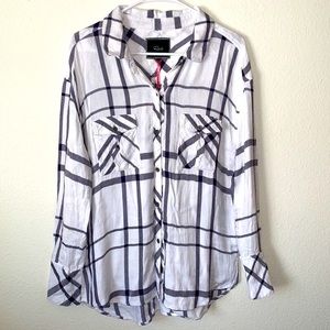 RAILS X FREE PEOPLE Hunter Long Sleeve Button Down Cadet Navy/White Shirt MEDIUM